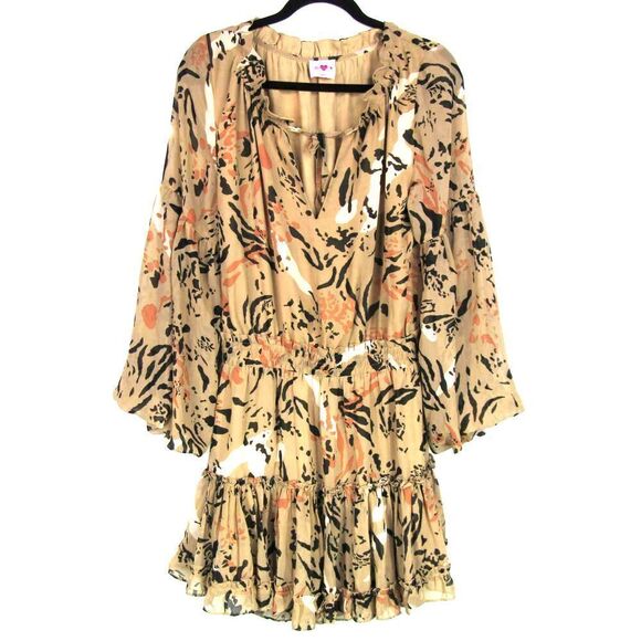 BUDDY LOVE WOMEN’S ZOZO CAT SCRATCH DRESS IN TAN SZ M - Picture 2 of 5